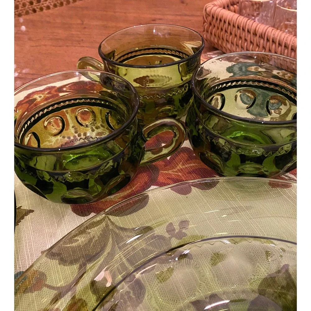 Set-of-2‎ Vintage Green Indiana Glass Kings Crown Thumbprint 8 1/2